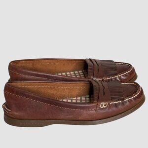EUC Sperry Topsider Avery Kiltie Brown Penny Loafers Woman's sz 11 Leather Flats